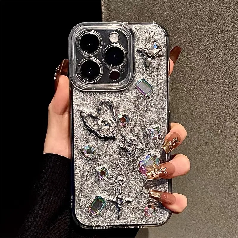 

Moskado 3D Love Heart Case Flash Drill Pattern Phone Cases For iPhone 15 14 13 12 11 Pro Max Shockproof Soft Back Bumper Covers
