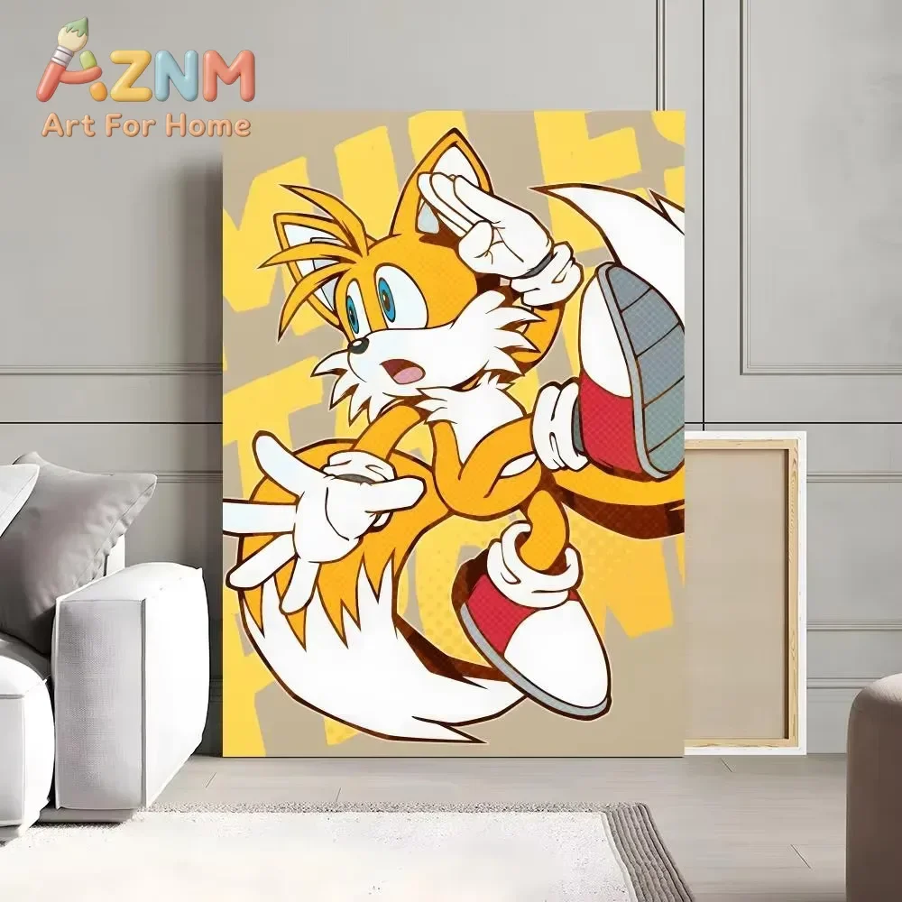 AZNM Sonic The Hedgehog Canvas Painting, Super Sonic Shadow Knuckles Metal Sonic Cartoon Print, Anime Wall Art Poster, Unframed