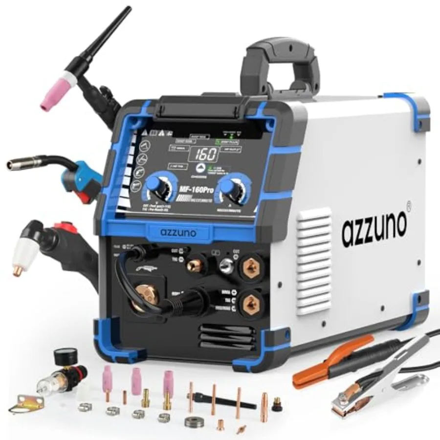 

Plasma cutter welder combo for industrial use light grey metal housing 160A 5-in-1 multiprocess: plasma cut/gas MIG/flux MIG/HF