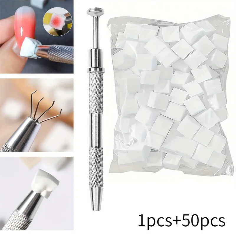 50 Mini Sponge Cubes with 1 Tweezer Gripper, Nail Coloring Sponge Gradient Blending Nail DIY with Claw Picking Tool