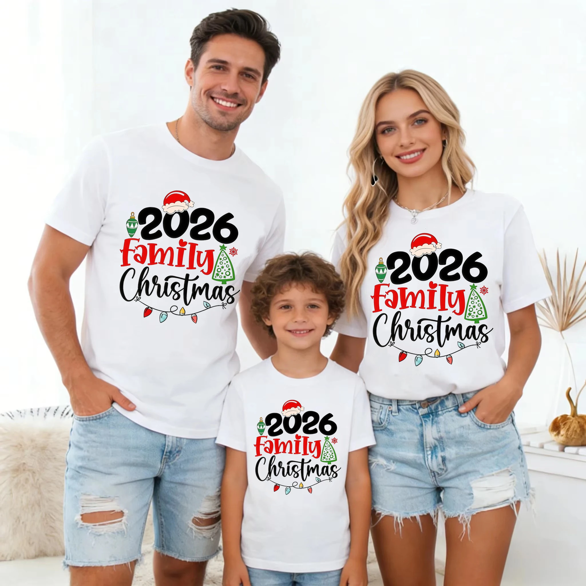 2026 Family Christmas Family Matching Printed T Shirt Christmas Gift T-Shirt Dad Mom Son Daughter T-Shirt