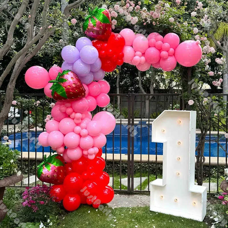 115pc Fruit Red Pink Purple Balloon Garland Kit Baby Girl 1st Berry Gender Reveal Pastel Baby Shower Wedding Strawberry Birthday