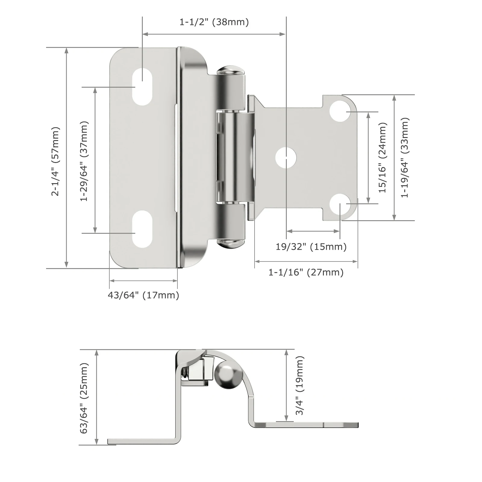 Viladepot 1/2 "петли для шкафа, 10 шт., скрытые пружинные петли для кухонного шкафа, гальваническая ярко-никелевая мебельная фурнитура