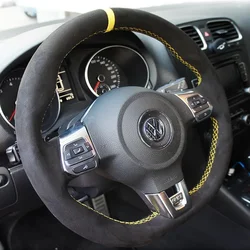 For Volkswagen VW Golf 6 GTI MK6 VW Jetta GLI Golf R20 Tiguan R-Line Braid Suede Car Steering Wheel Cover Protection Accessory