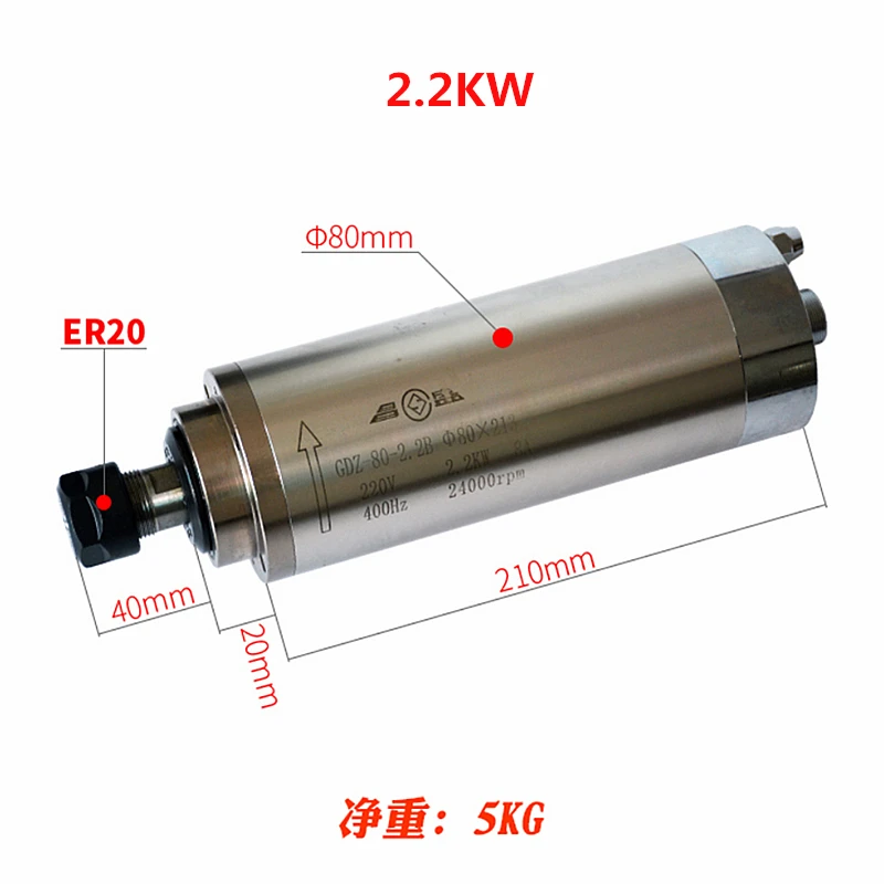 CNC Router Spindle Motor 800w 1.5kw 2.2kw ER11 ER20 Water Cooled Kit 1.5kw 2.2kw Vfd Inverter 220v 110v for Cnc Milling Machine