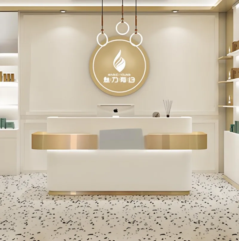 B079 Stainless Steel High End Light Luxury Curved Bar Counter Front Desk Cash Register Custom Corner Water Bar