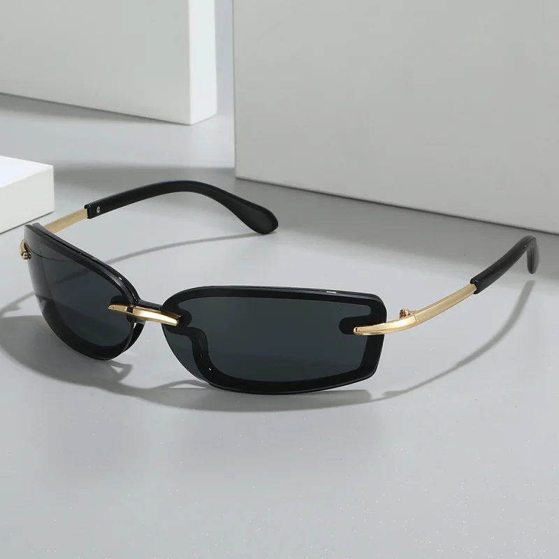 Randlose Candy-Farbene Y2K Sonnenbrille für Damen Halbmetallische Futuristische Modische Trendige Stromlinienförmige Designer-Fahrbrille