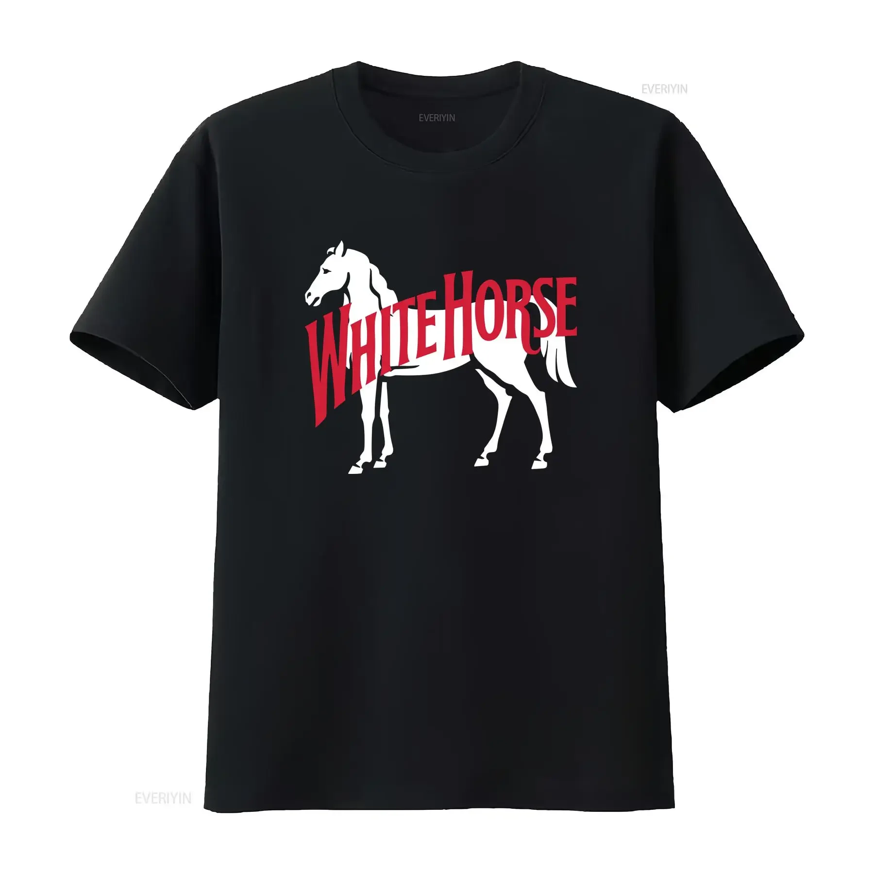 Nueva camiseta blanca con logotipo de whisky escocés White Horse para hombre, talla americana S 5XL, estilo vintage, lavada, versátil, cómoda, con gráfico.