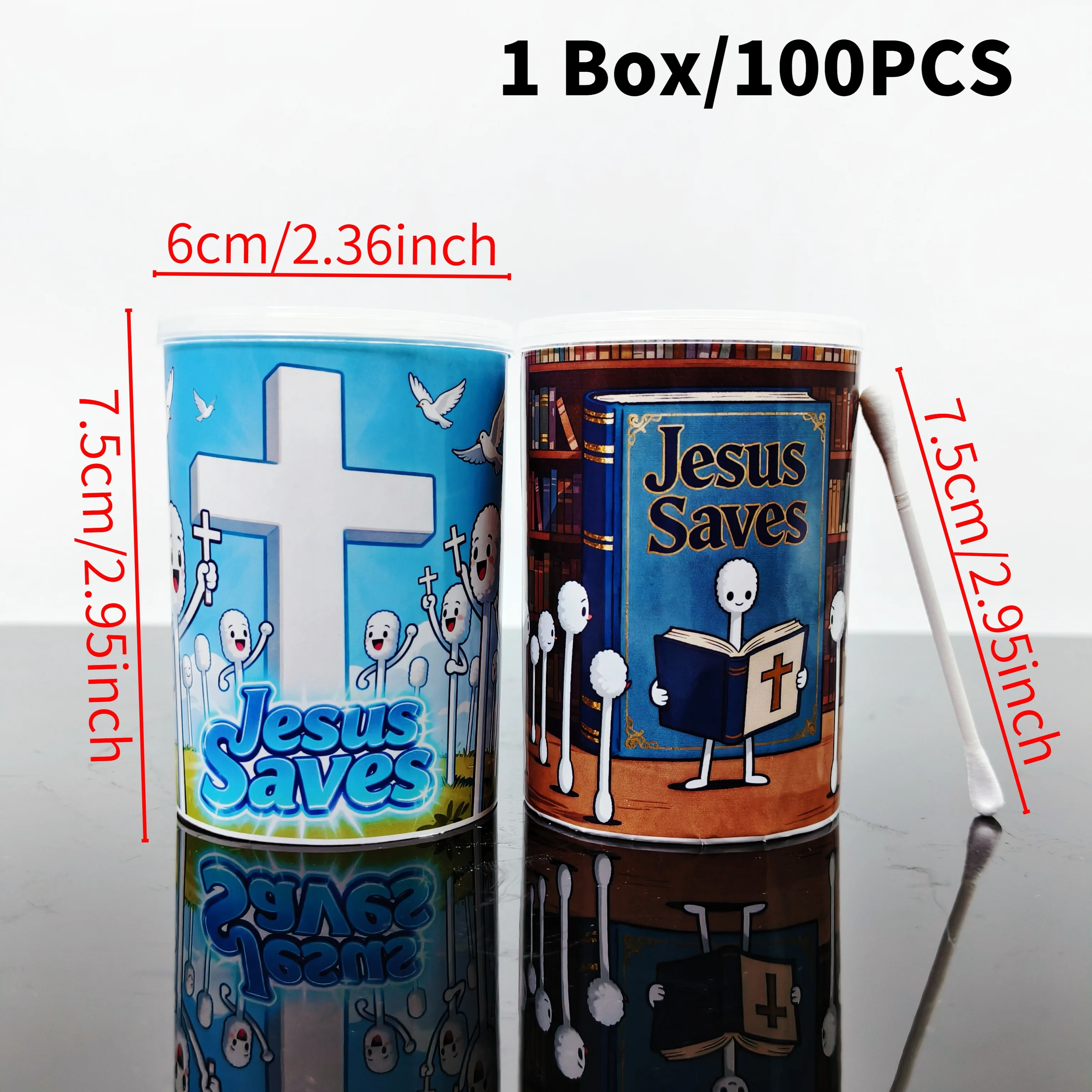 200 uds/300 Uds hisopo de algodón de doble cabeza gruesa con temática de Jesús, hisopo de algodón de cuchara redonda, hisopo de algodón con elemento de creencia religiosa