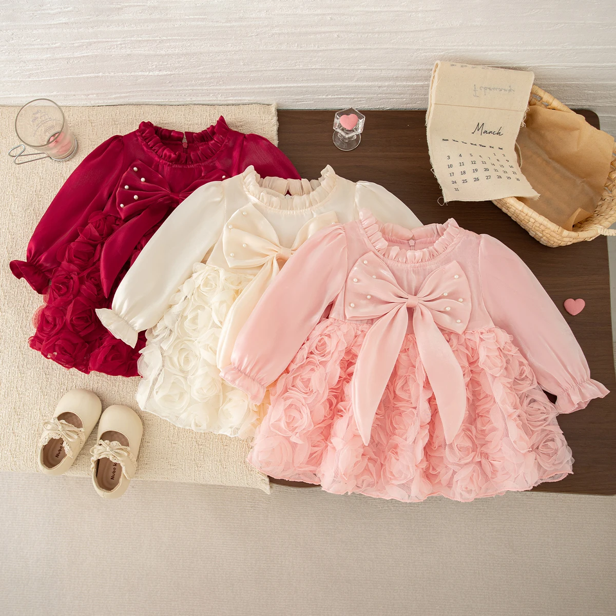 Baby Dresses Spring And Autumn Cotton Bow Rose Long Sleeve Baby Girl Dress Sweet and Cute Princess Dress Girl Clothing