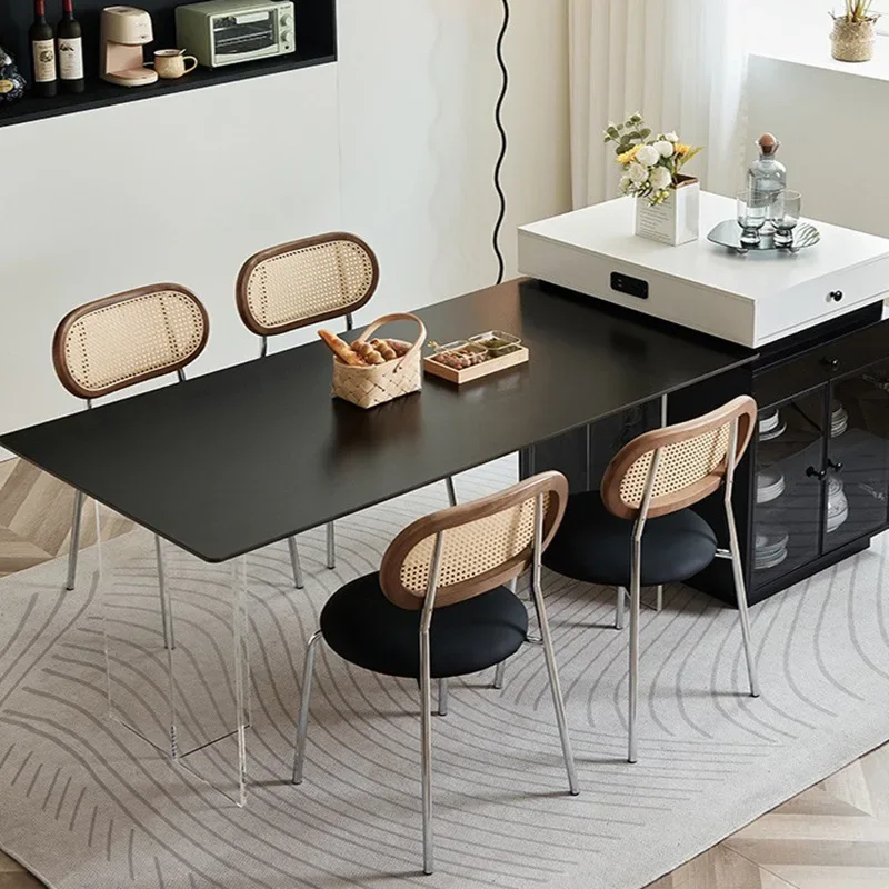 French luxury dining table and chair combination modern simple home dining room rock table cream wind island table one.