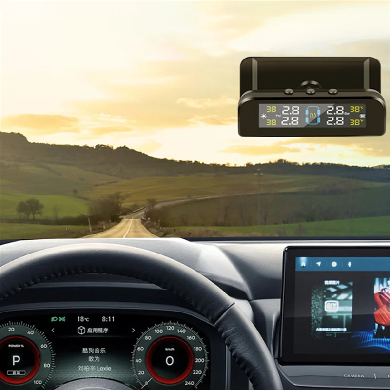 Car TPMS Monitor System Built-In Tire Pressure Sensor Wireless Solar Power TPMS With Tire Pressure Alarm