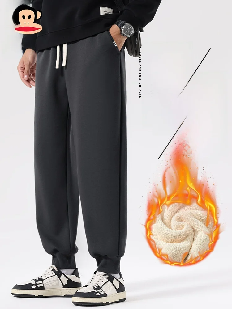 

Men's Winter Fce Lined Straight Leg Pants Casual American Sle Cuffed Sweatpants Warm Comfortable Loose Fit