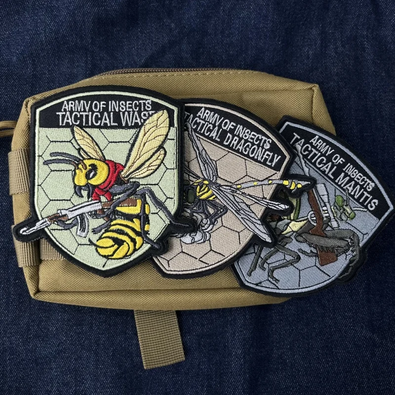 Tactical Insect Bee Mantis Dragonfly Embroidery Hook&Loop Patches Outdoor Morale Badge DIY Applique for Clothes Backpack Sticker