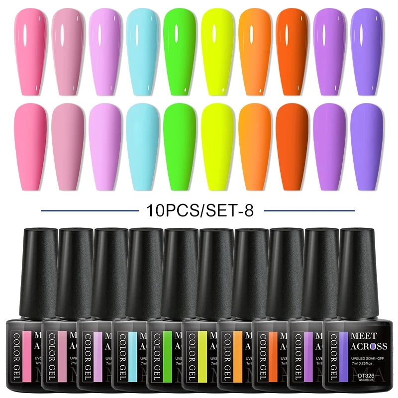 

10Pcs/Set Color Gel Nail Polish Set Summer Colorful Nail Polish Kit Semi Permanent Soak Off UV LED Gel Varnish Manicure Set 7ml