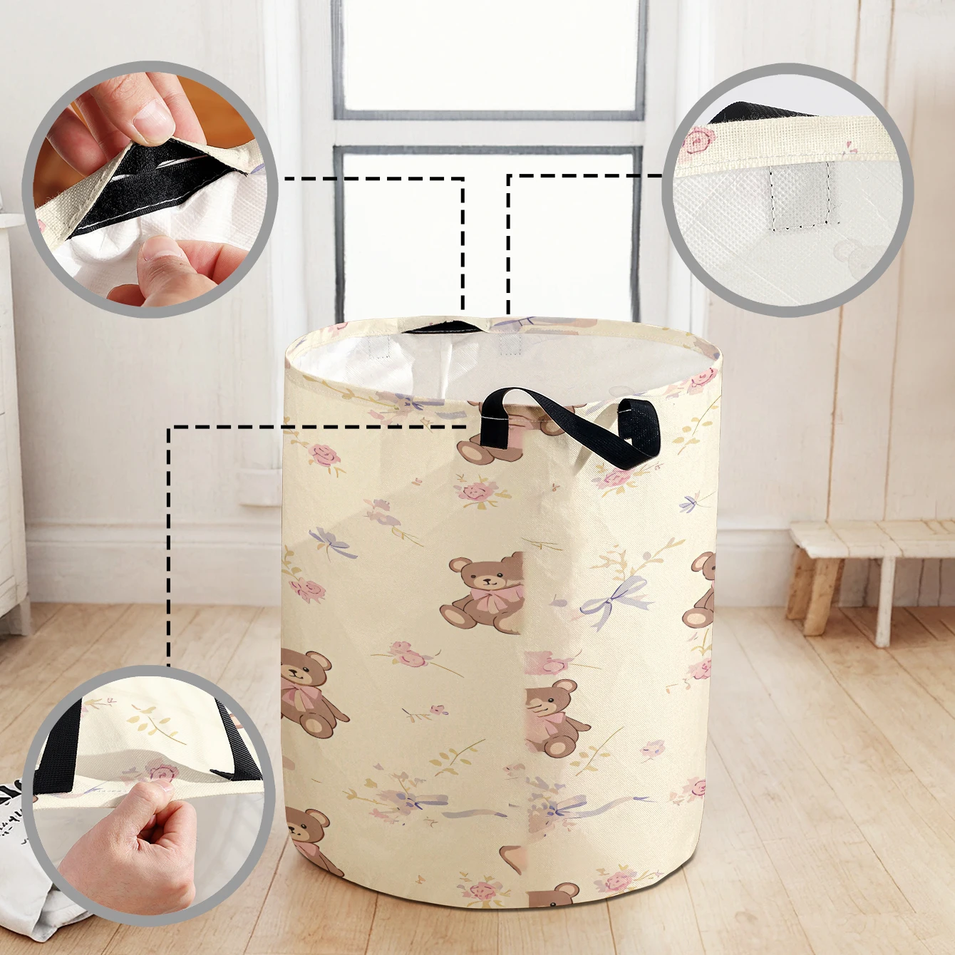 Teddy Bear & Floral Print Fold - Baby Clothing Basket 评论和价格