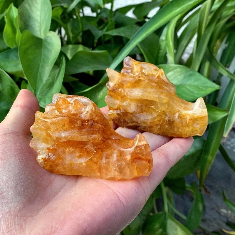 Natural Golden Healer Dragon Skull,Crystal Dragon head, Gift,Home Decor，Reiki Healing，Mineral Crystal Rock Ornament
