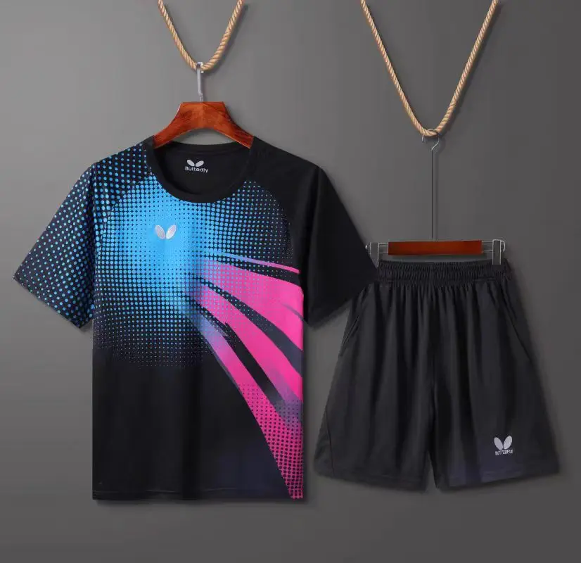 

Customized a set of men's and women's table tennis T-shirt shorts quick dry material breathable sweat absorption can be printed