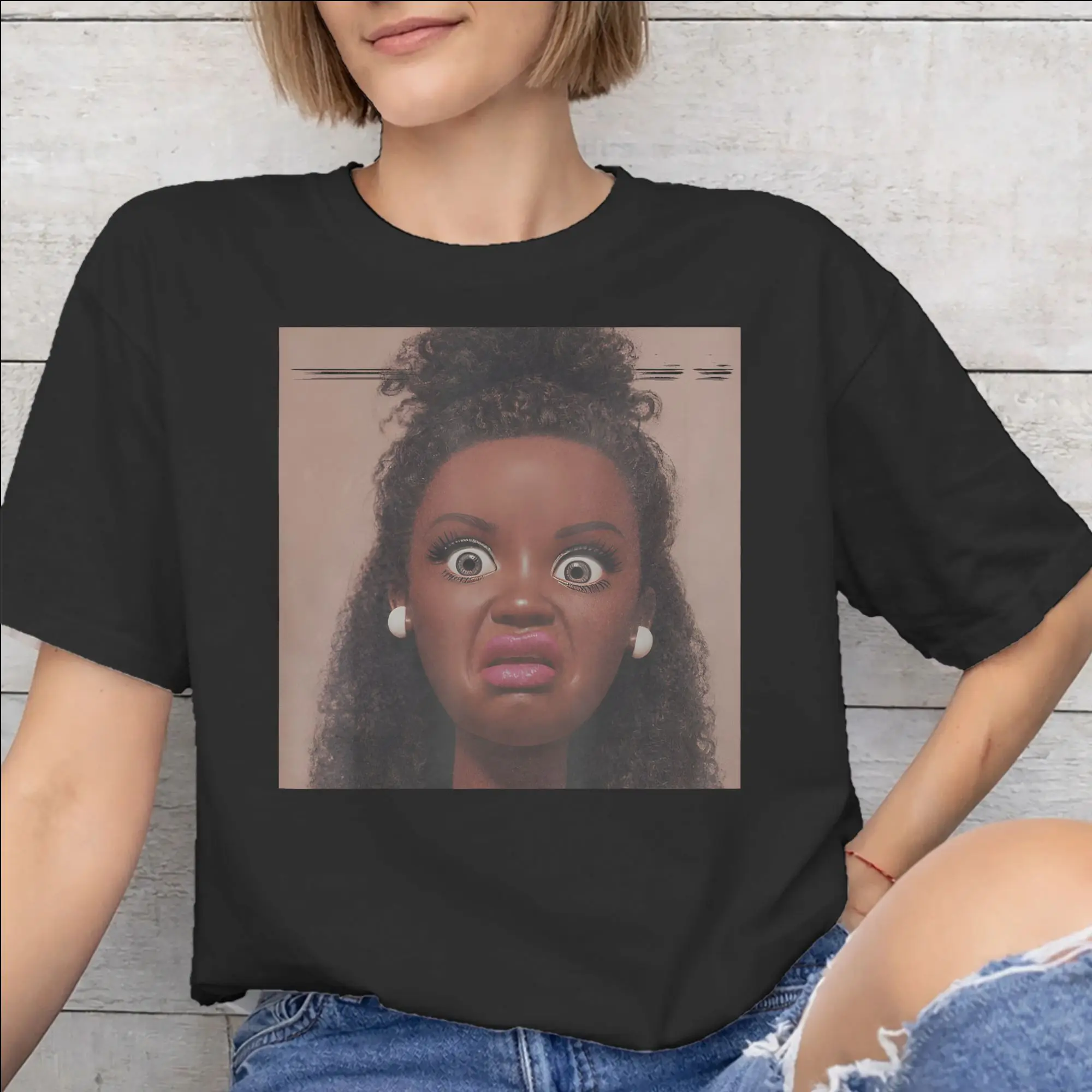 Disgusted Face Meme Doll Babe Graphic Print T Shirt Men Women  Pure Cotton  Tee Shirt Clothing