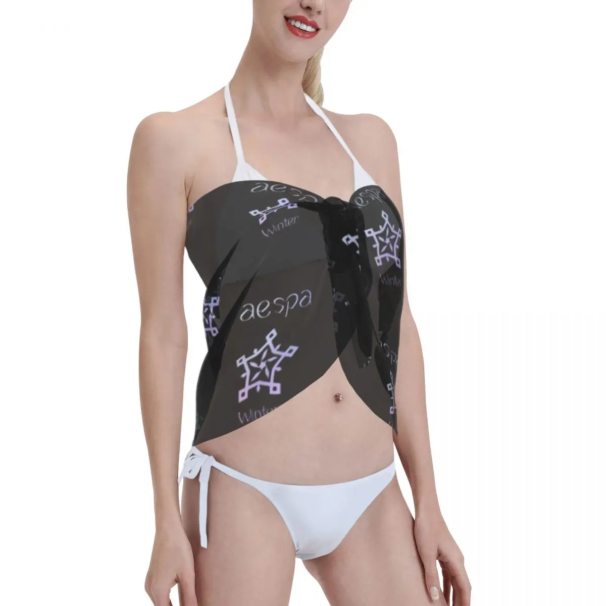 Personalizado Kpop A-Aespas Sarongs Curtos Maiô Cobrir Impresso Hip Hop Bikini Wrap Sheer Sarong Beach Wrap