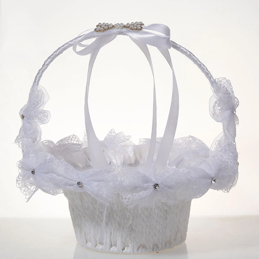 

Elegant Crystal Flower Basket Lightweight Portable Baskert For Wedding Wedding Rose Basket For Banquet Party Event White