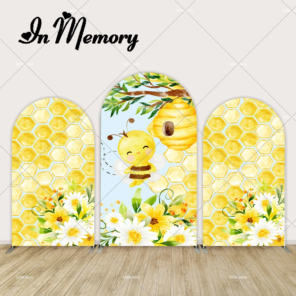 

Girls Sweet Bee Day Arch Backdrop Cover Yellow Baby Shower 1st Birthday Chiara Wall Party Photography Background Double-sided