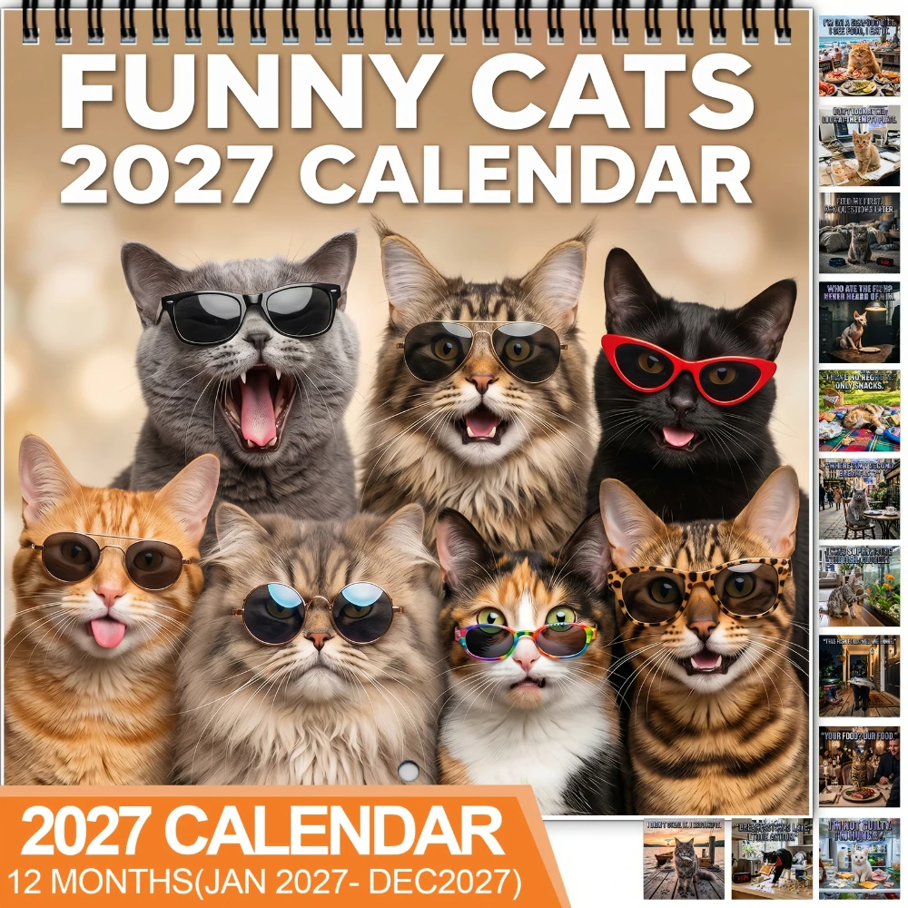 2027 Fun Cat Meme Calendar Humorous Xiao Mao Calendar Including Daily Phrases Monthly Pages Suitable for Home Office Decoration