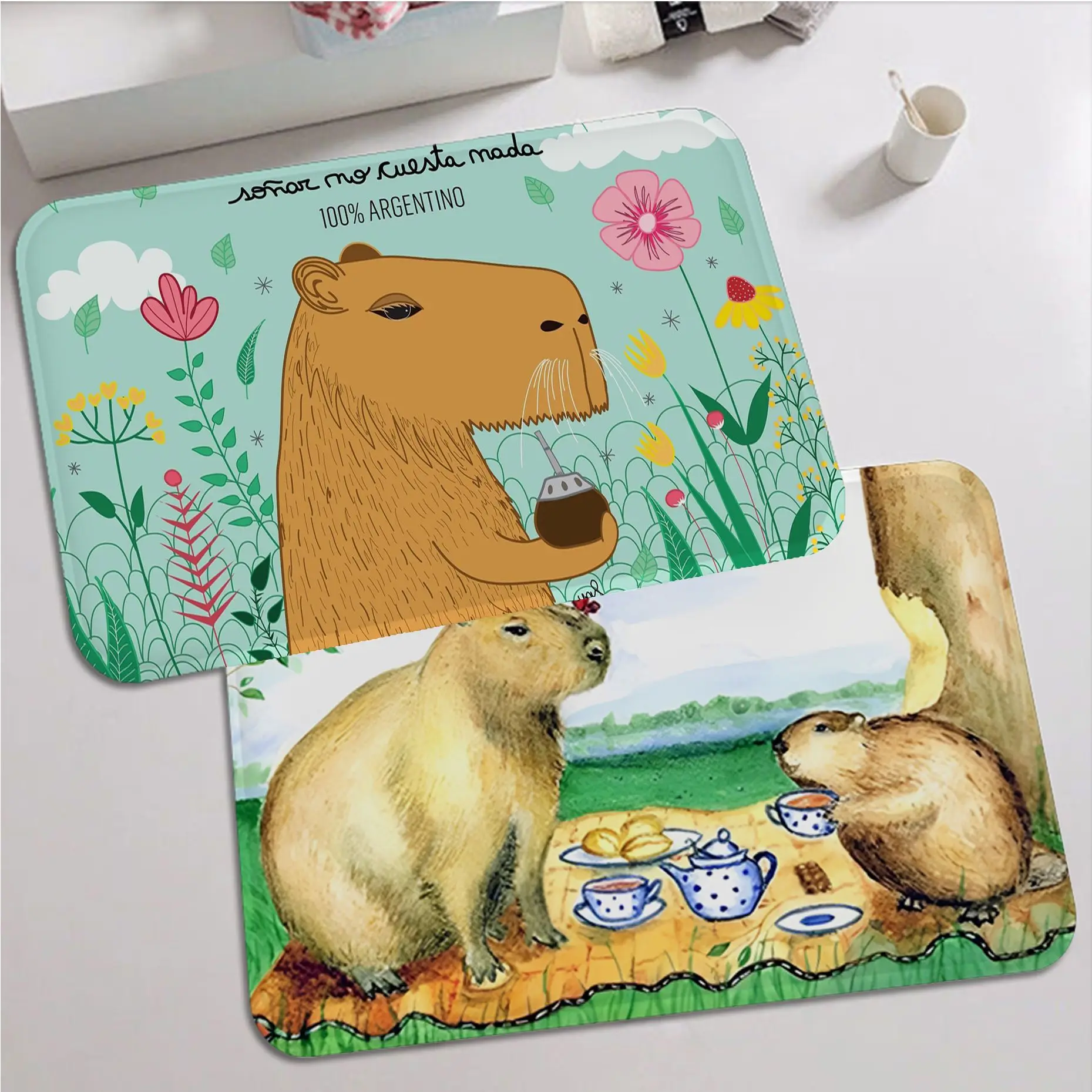 Cartoon Capybara Room Mats Cheaper Anti-slip Modern Living Room Balcony Printed Bedside Area Rugs