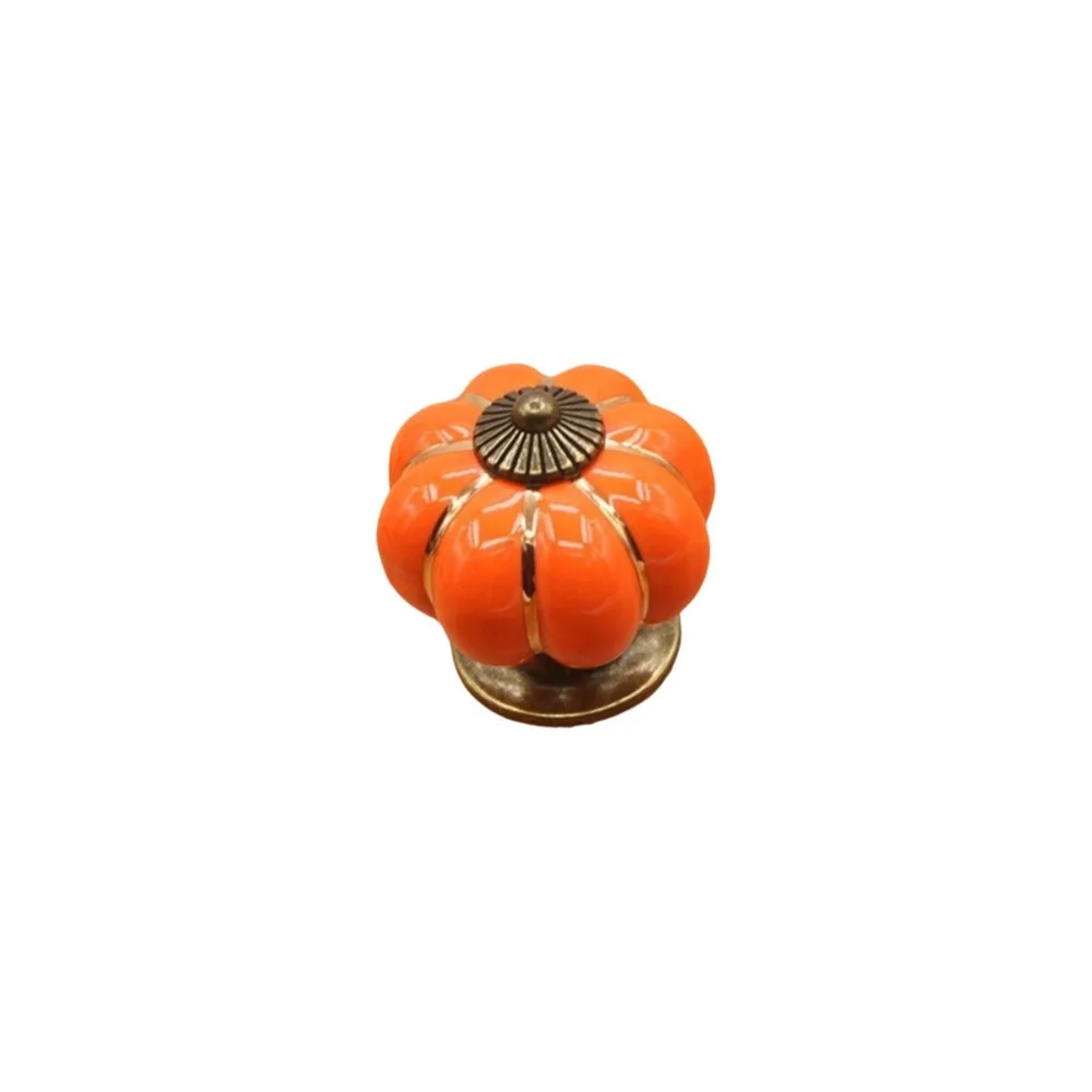 Vintage Pumpkin Shape Cabinet Handles Colorful Single Hole Drawer Pulls Round Shape Rustic Finish Door Knobs Kitchen Cabinets