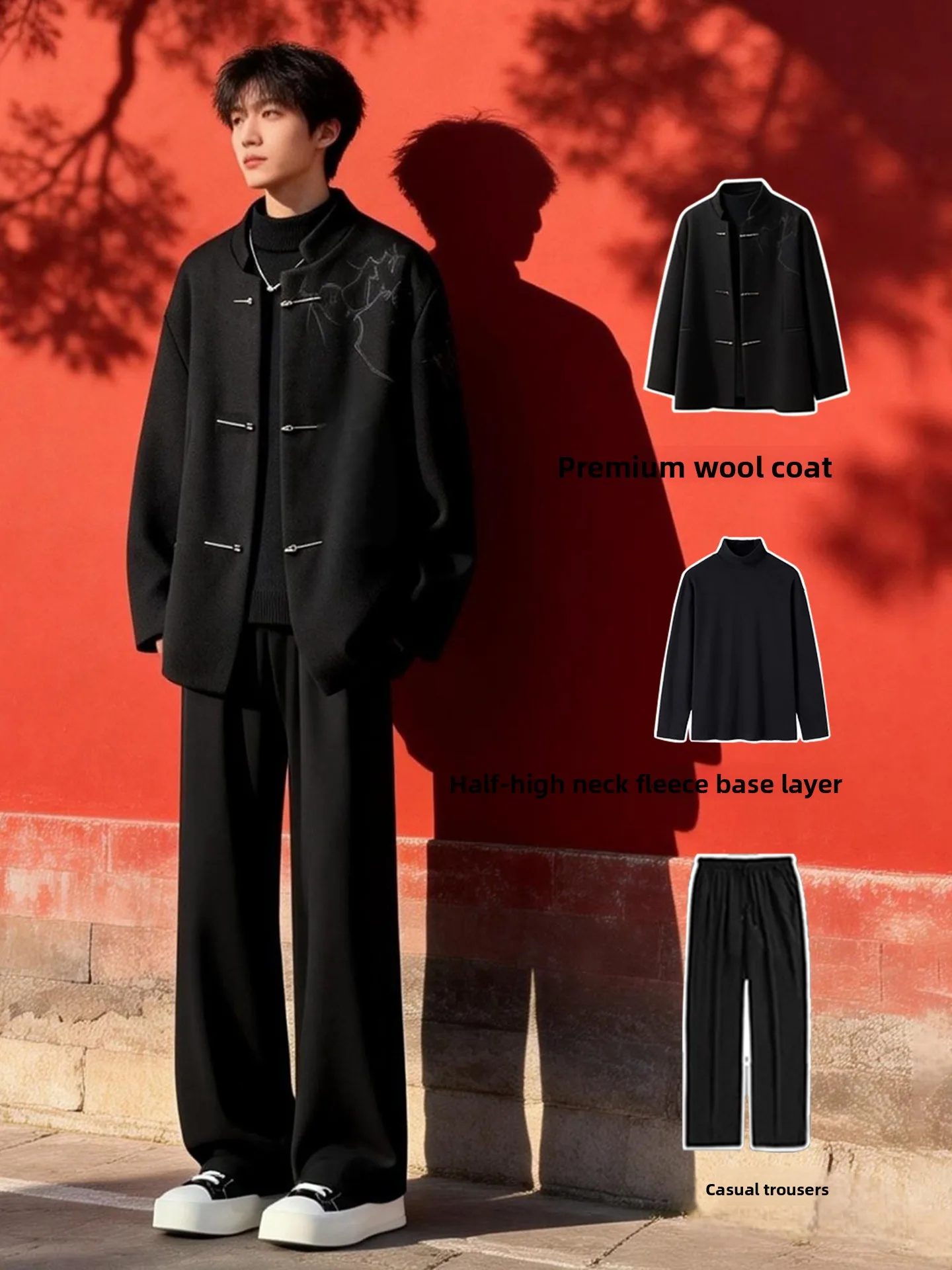New Chinese Style Men's Suit Jacket Wedding Dress Casual Outerwear Handsome Set Warmth Long Sleeve Stand Collar Open Front