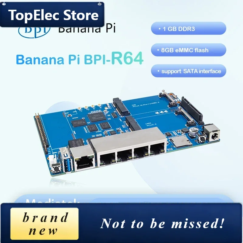 TopElec Banana Pi BPI-R64 Smart Router Based Development Board Use MediaTek MT7622 64bit 5 Port 10/100/1000 Mb Ethernet Port