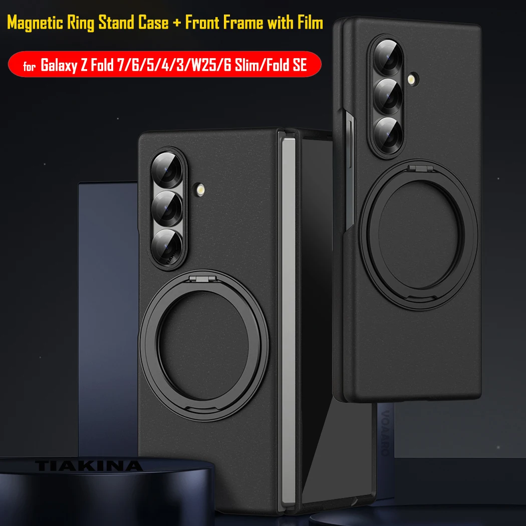 

Поворотный металлический кольцевой чехол-подставка для Samsung Galaxy Z Fold 7 6 Slim 5 4 3 W25 SE 5G Задняя крышка Capa + передняя рамка со стеклянной пленкой