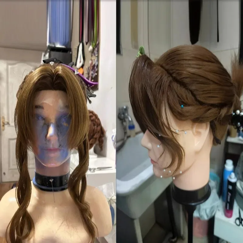 2025 yiyi Final Fantasy VII FF7 Aerith Gainsborough Perucas de cabelo sintético resistente ao calor peruca cosplay marrom