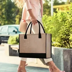 women's tote bag White jute bag grocery storage reusable waterproof large capacity Convenient shopping bag 2024