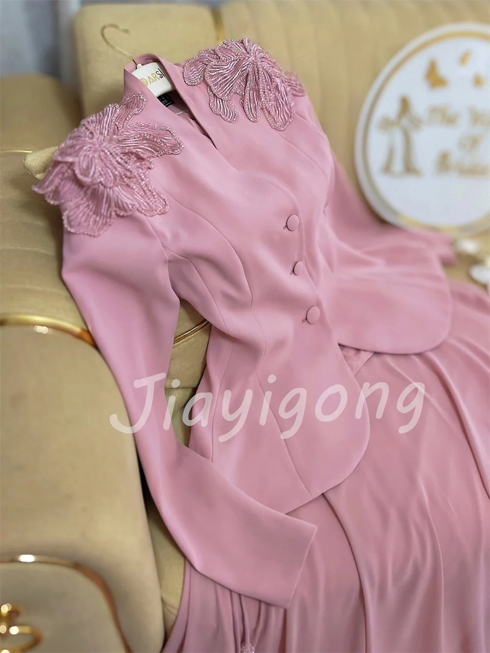 Customized High Quality Jersey Pleat Pattern Sequined A-line V-neck Long Bespoke Occasion Party Dresses Formal