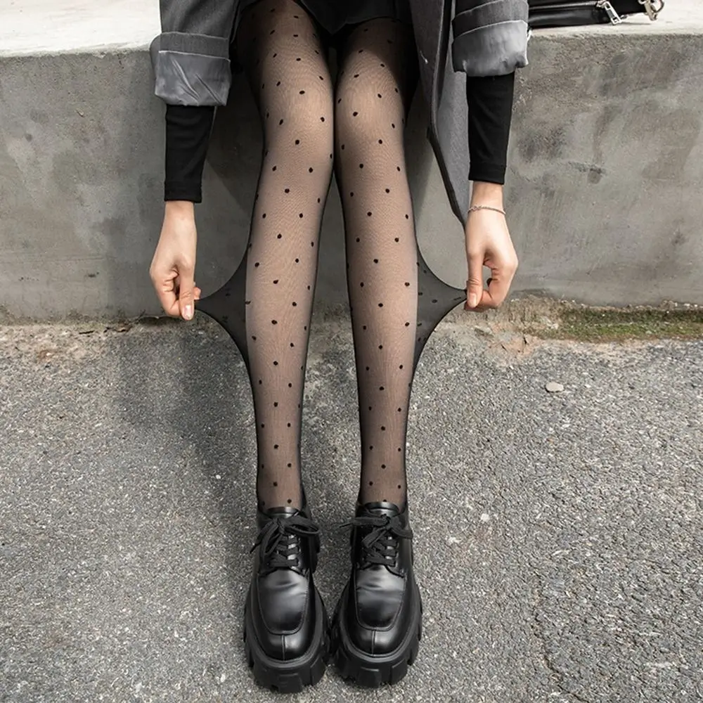 Double-layer Point Dot Pantyhose Durable Slim Black Thermal Pantyhose Dress Tights Stockings Bare Leg Artifact Girl