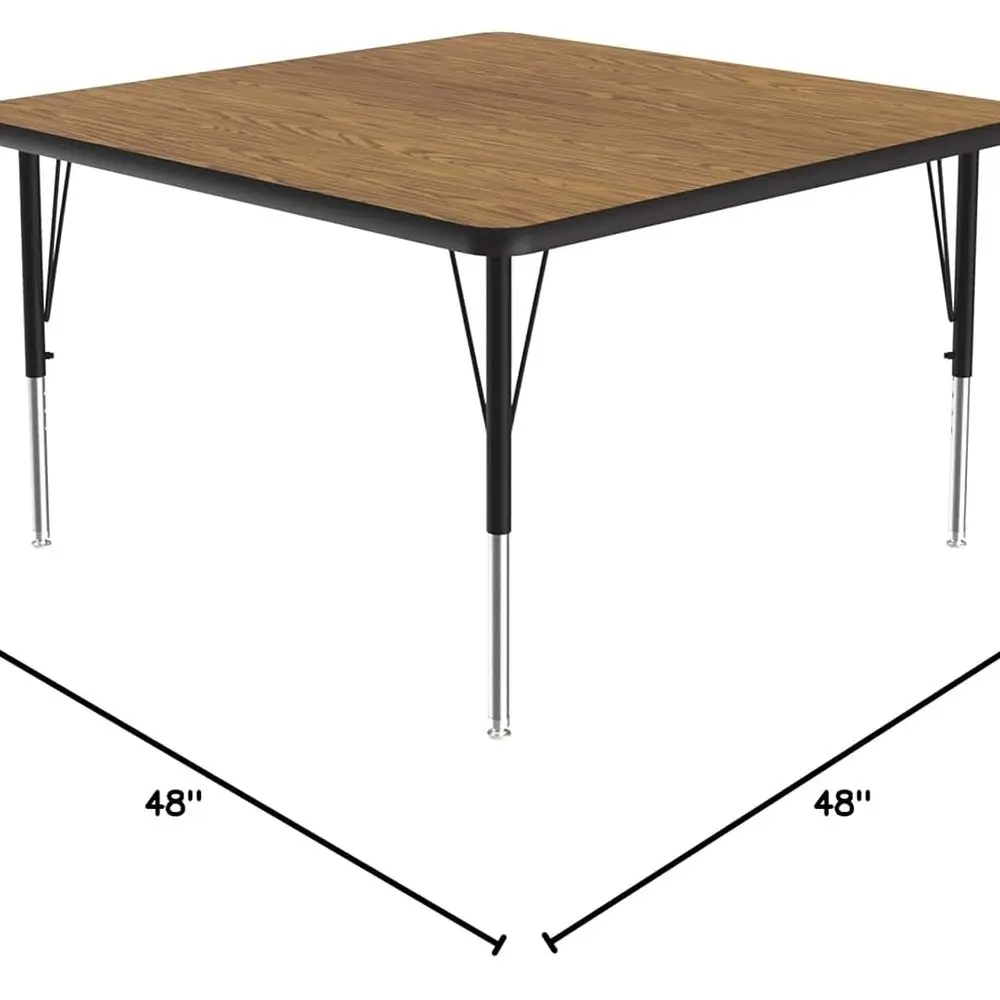 Adjustable Height 48 Square Medium Oak Laminate Classroom Table, Model A4848-SQ-06