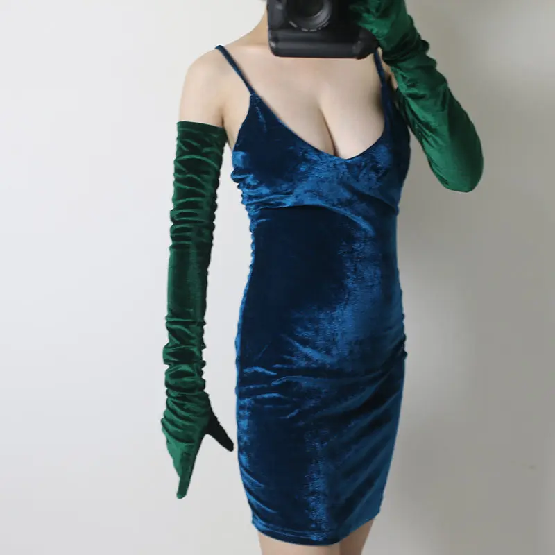 70 cm lange Samthandschuhe für Damen, elastischer Velours, Flanell, hautfreundlich, thermisch, elegante Armstulpen, sexy Vintage-Mode, 1920er Abendmode – Detail 21