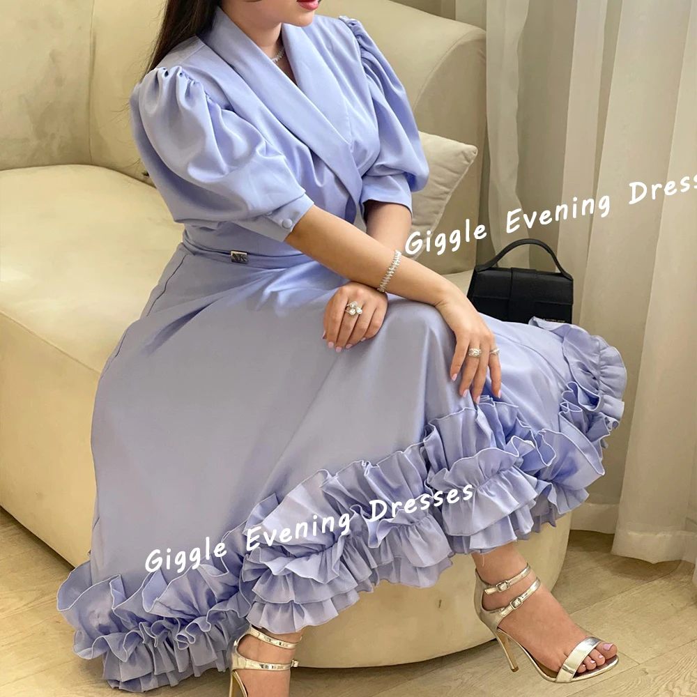 Giggle Satin V-Neck Ruched Prom Elegance Gown Saudi Arab Summer Exquisite Ankle-Length Evening Party Dresses for Women 2024