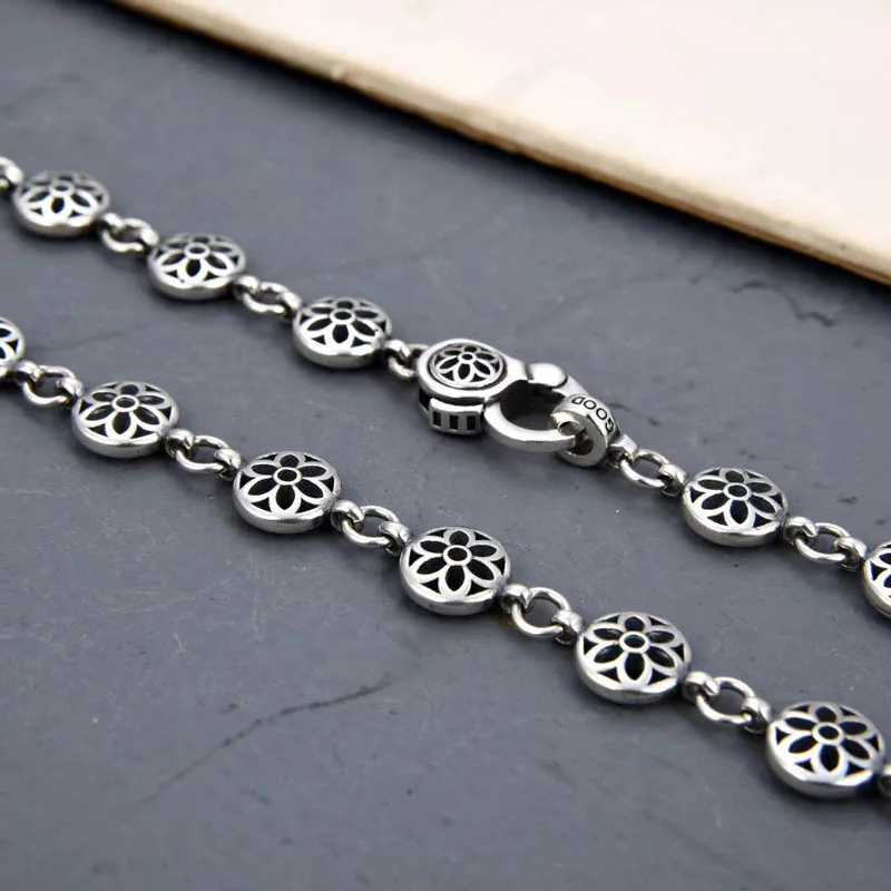 S925 sterling silver necklace  Fashionable and trendy brand sweater chain, cherry blossom hollowed out round brand collarbone