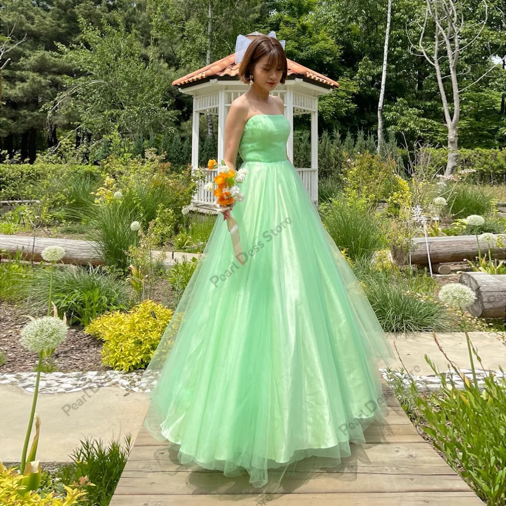 

Green Strapless A-line Women's Evening Dress Korean Formal Minimalist Event Modern Prom Dress New Design 2023