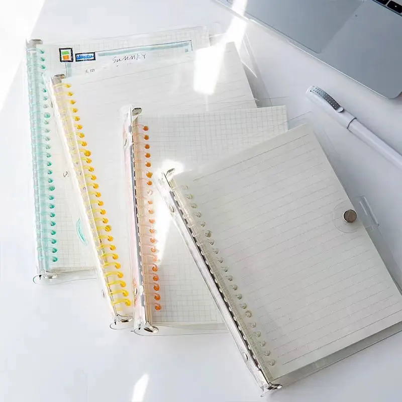 B5 Transparent Plastic Loose-Leaf Book Cover PVC Colorful Binder Spiral 60 Sheets Inner Page Notebook Organizer Office School