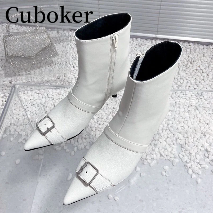 

Popular Famous Brand Buckle Leather Ankle Pointed Toe Women's Boots Chelsea Boots Fashion Kitten Heel Women's Boots Zip Boots