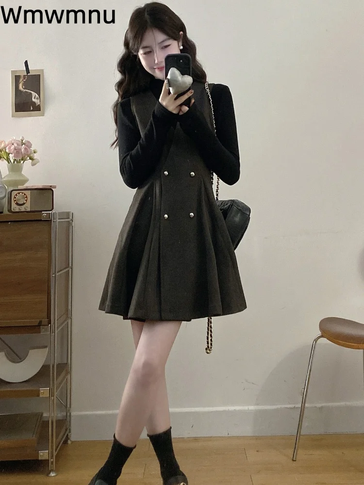 

Fashion Short Long Dress Conjuntos Half High Collar Long Sleeved Bottom Sweater Ensembles Elegant Women's Casual 2 Piece Set