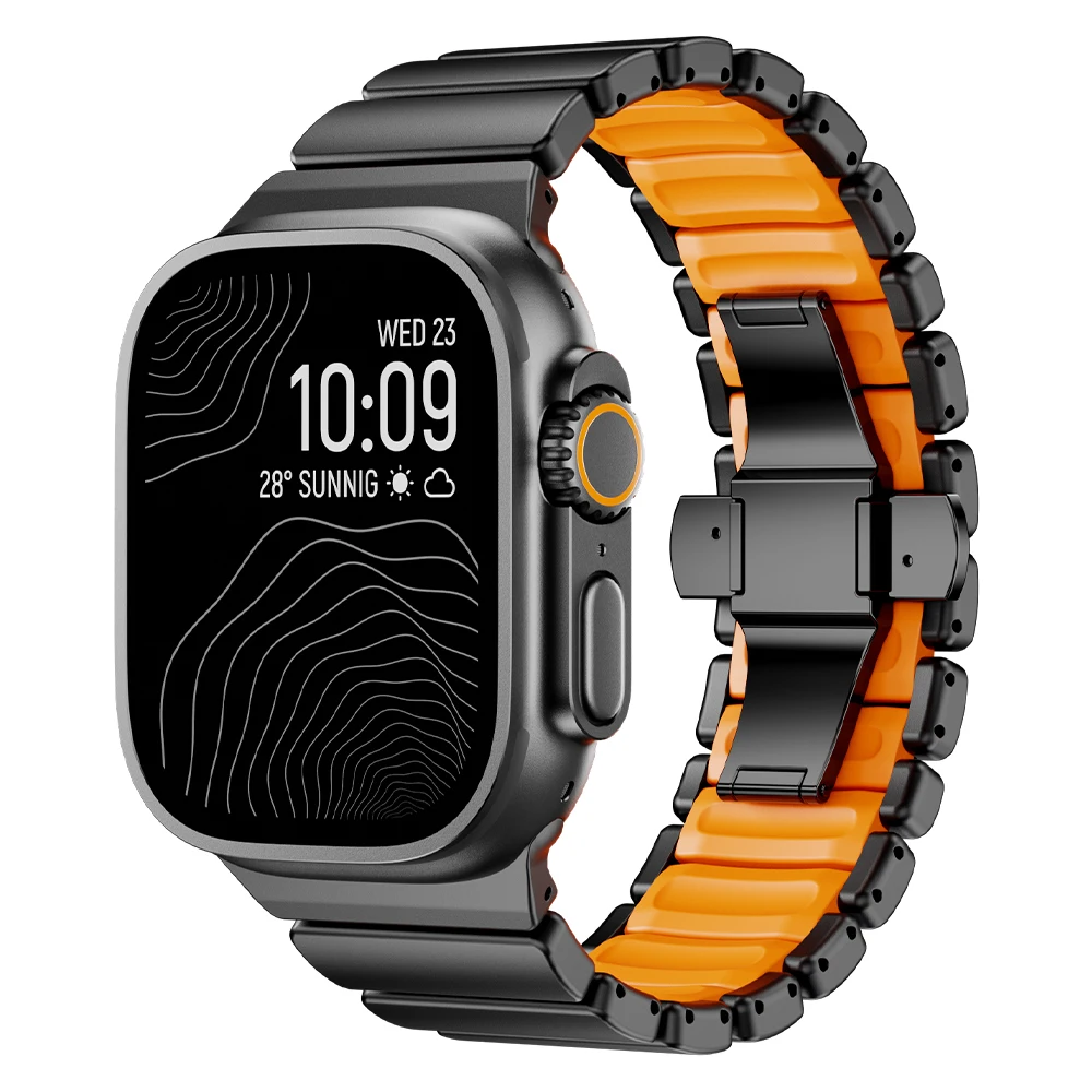 

Роскошный титановый браслет для Apple Watch Ultra 3 2 49 мм, Series 11 10 46 мм, мужской резиновый ремешок для Iwatch 9 8 7 6 5 4 SE 3 44 мм 45 мм