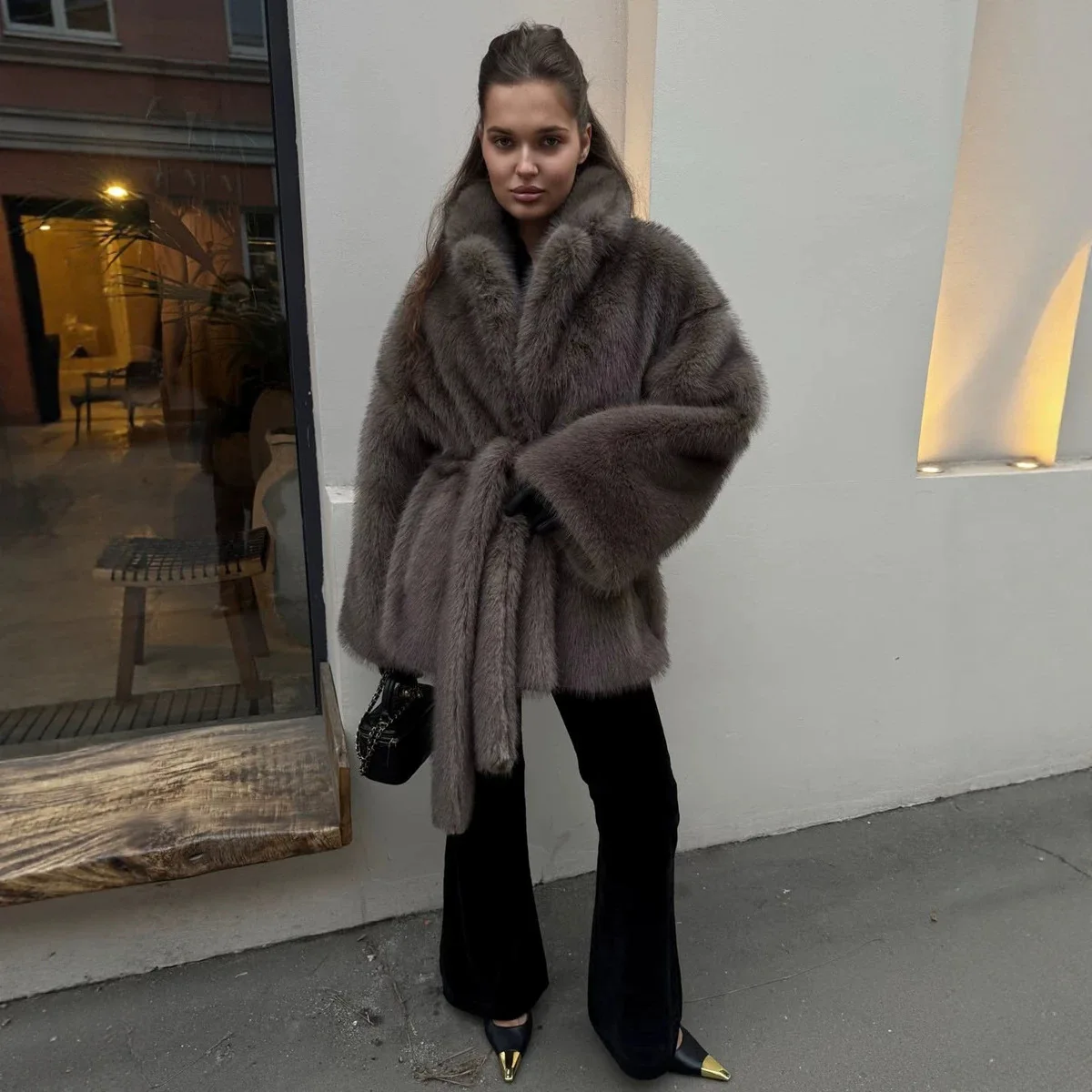 2026 Winter Elegant Luxury Chic Thick Warm Faux Fox Fur Coat Women High Quality Fluffy Fox Fur Jacket Fashion Oversized