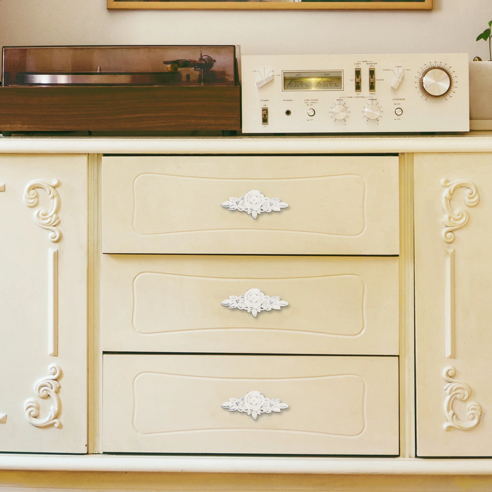 

European Style Lacquered Cabinet Door Handle Modern Rose Design Furniture Knob Gold White Drawer Wardrobe Pull Decor Hardware