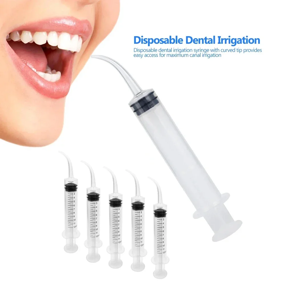 2Pcs Disposable Dental Elbow Syringe Plastic 12ml Scale Endo Irrigation Root Canel Teeth Flushing Injection Needleless Syringe