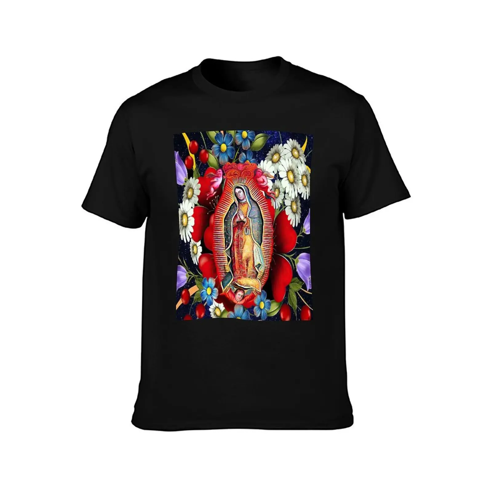 Our Lady of Guadalupe Mexican Virgin Mary Mexico Flowers Tilma T-Shirt Water Resistant Casual T-Shirt