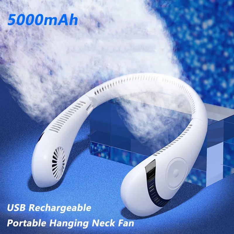 5000mAh Hanging Neck Fan Foldable Summer Air Cooling Portable USB Rechargeable Bladeless Mute Fans for Outdoor Sports